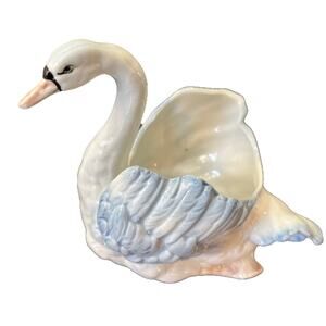Vintage Nao By Lladro Porcelain Swan Figurine Planter Trinket Dish Mid Century